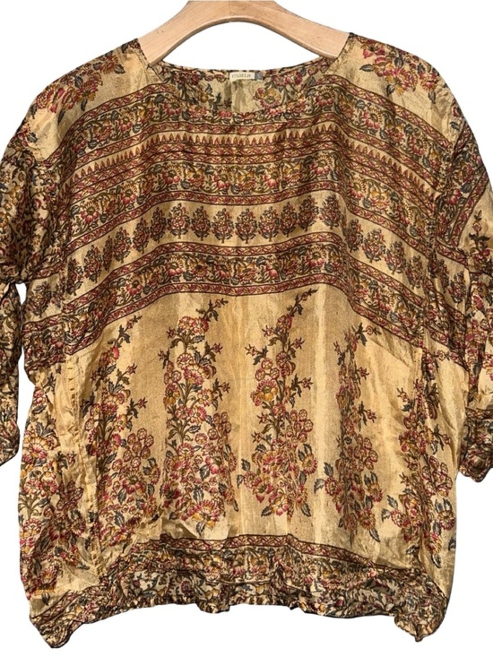 Matta Vintage Women’z Size S Gold Red Floral Silk Boho Blouse Top Shirt